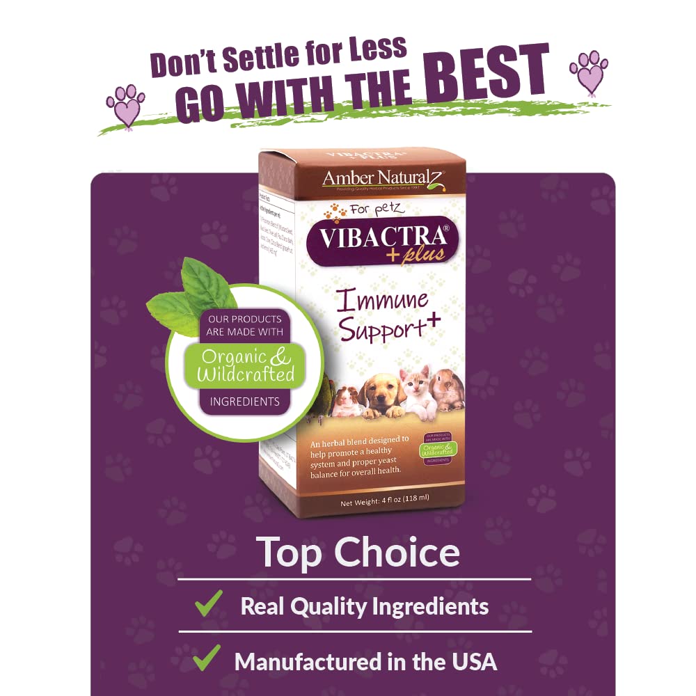 Amber NaturalZ Vibactra Plus Herbal Supplement for Dogs, Cats, Birds, Guinea Pigs, and Rabbits | Herbs for Immune Health and Yea